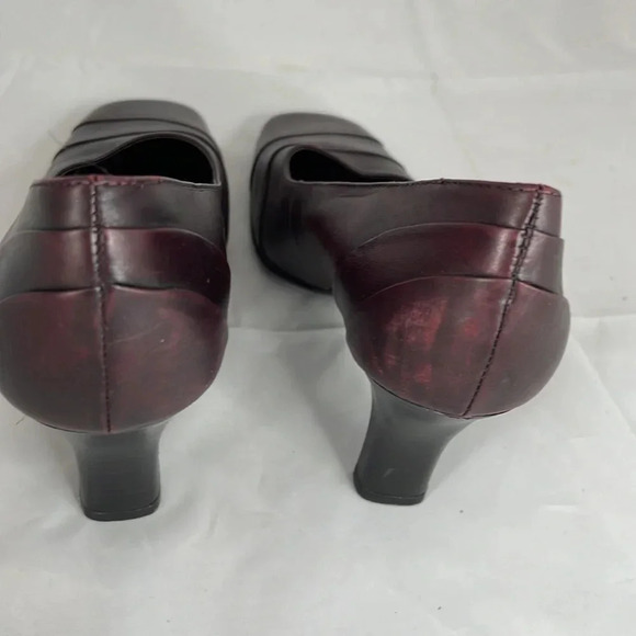 VINTAGE Y2K Spring Square Toe Pumps Wine Maroon Genuine Leather Shoes Heels 36 - Picture 9 of 13